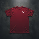 red t-shirt with army ranger insignia on the left chest