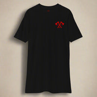 Black t-shirt with tomahawk design and the text RLTW