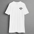 white t-shirt with tomahawk design and the text RLTW