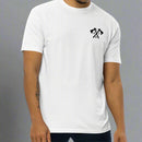 Man wearing a white t-shirt with tomahawk design and the text RLTW