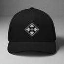 4th infantry division insignia embroidered on a snapback trucker hat