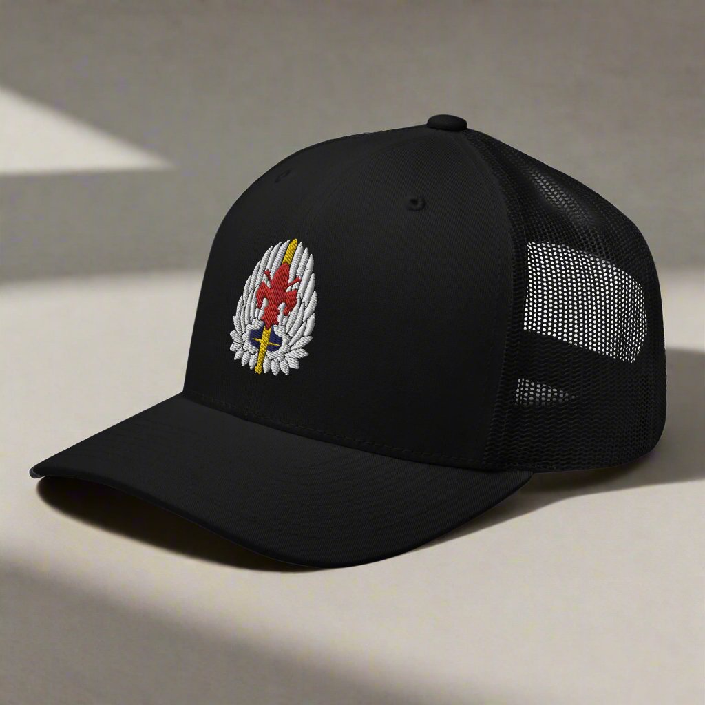 52nd aviation regiment insignia on a snapback trucker hat.