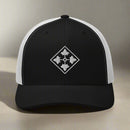 4th infantry division insignia embroidered on a snapback trucker hat
