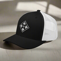 4th infantry division insignia embroidered on a snapback trucker hat