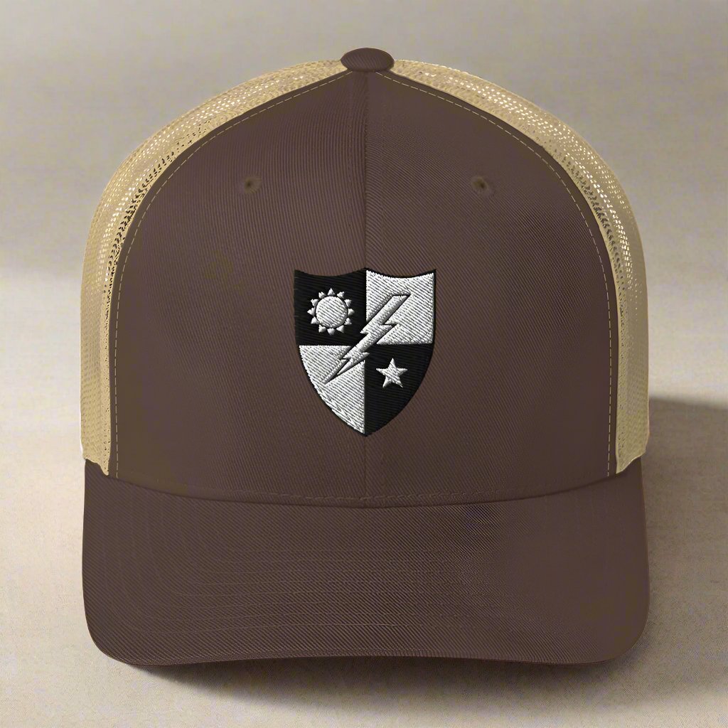 75th ranger regiment crest embroidered on a snapback trucker hat.