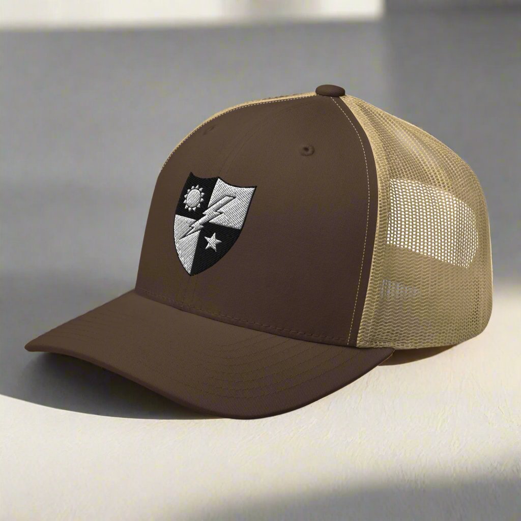 75th ranger regiment crest embroidered on a snapback trucker hat.