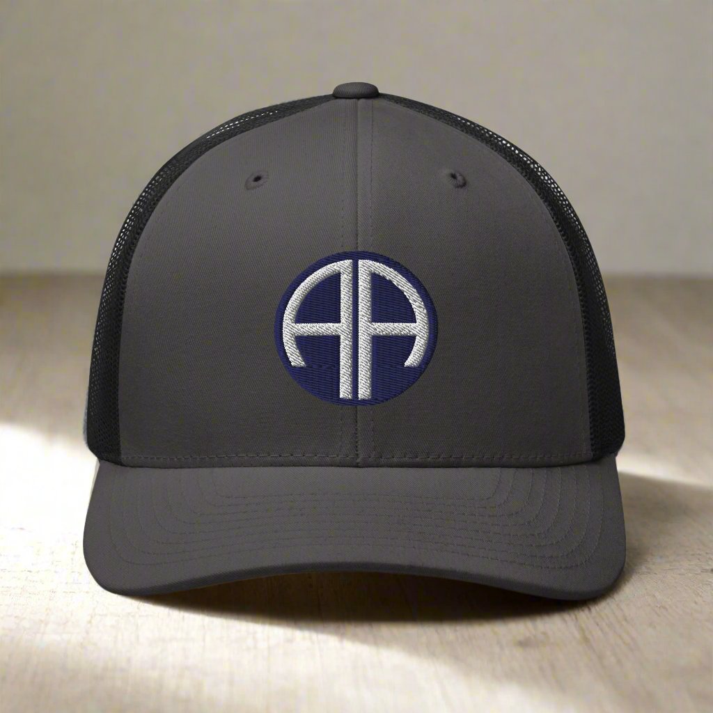 82nd airborne insignia embroidered on a snapback trucker hat