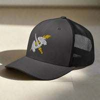 158th aviation regiment insignia on a snapback trucker hat.
