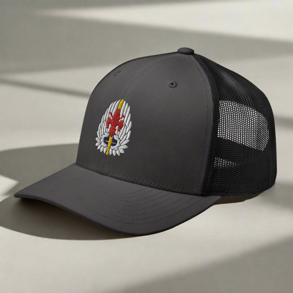 52nd aviation regiment insignia on a snapback trucker hat.