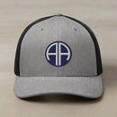 82nd airborne insignia embroidered on a snapback trucker hat