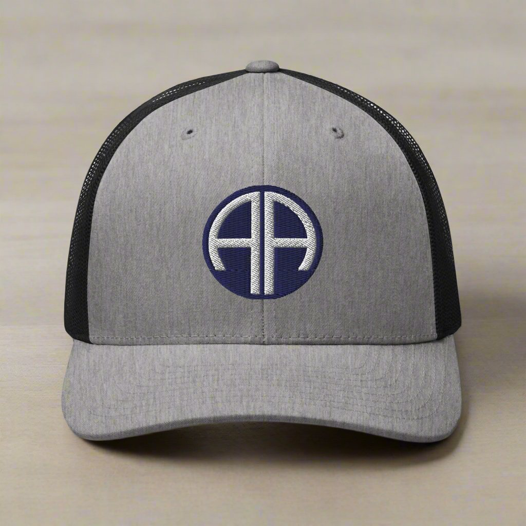 82nd airborne insignia embroidered on a snapback trucker hat