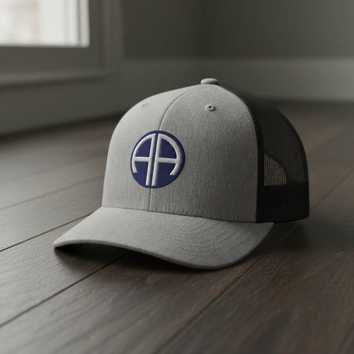 82nd airborne insignia embroidered on a snapback trucker hat