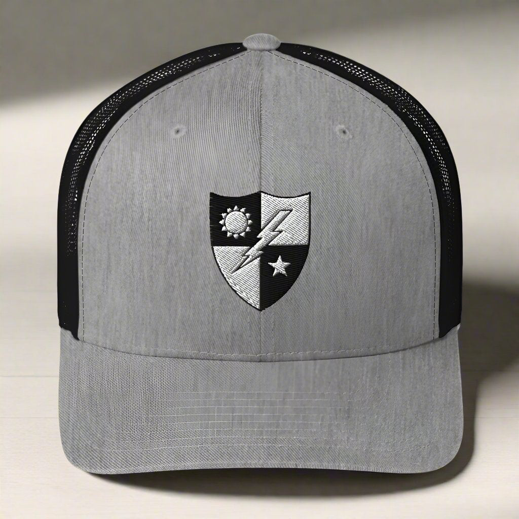 75th ranger regiment crest embroidered on a snapback trucker hat.