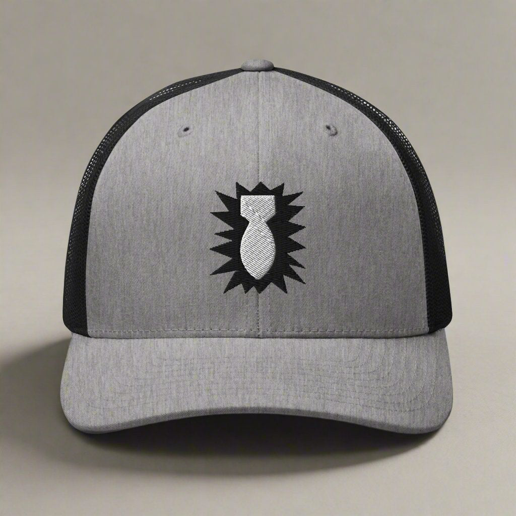 eod bomb insignia embroidered on a snapback trucker hat