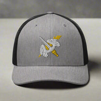 158th aviation regiment insignia on a snapback trucker hat.
