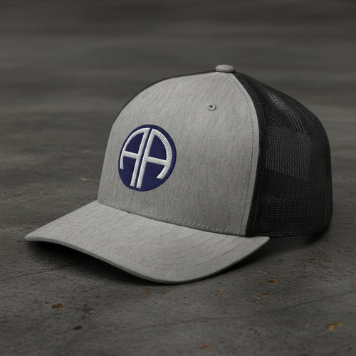 82nd airborne insignia embroidered on a snapback trucker hat