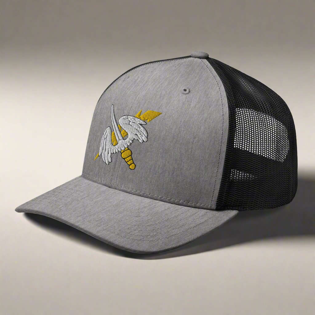 158th aviation regiment insignia on a snapback trucker hat.