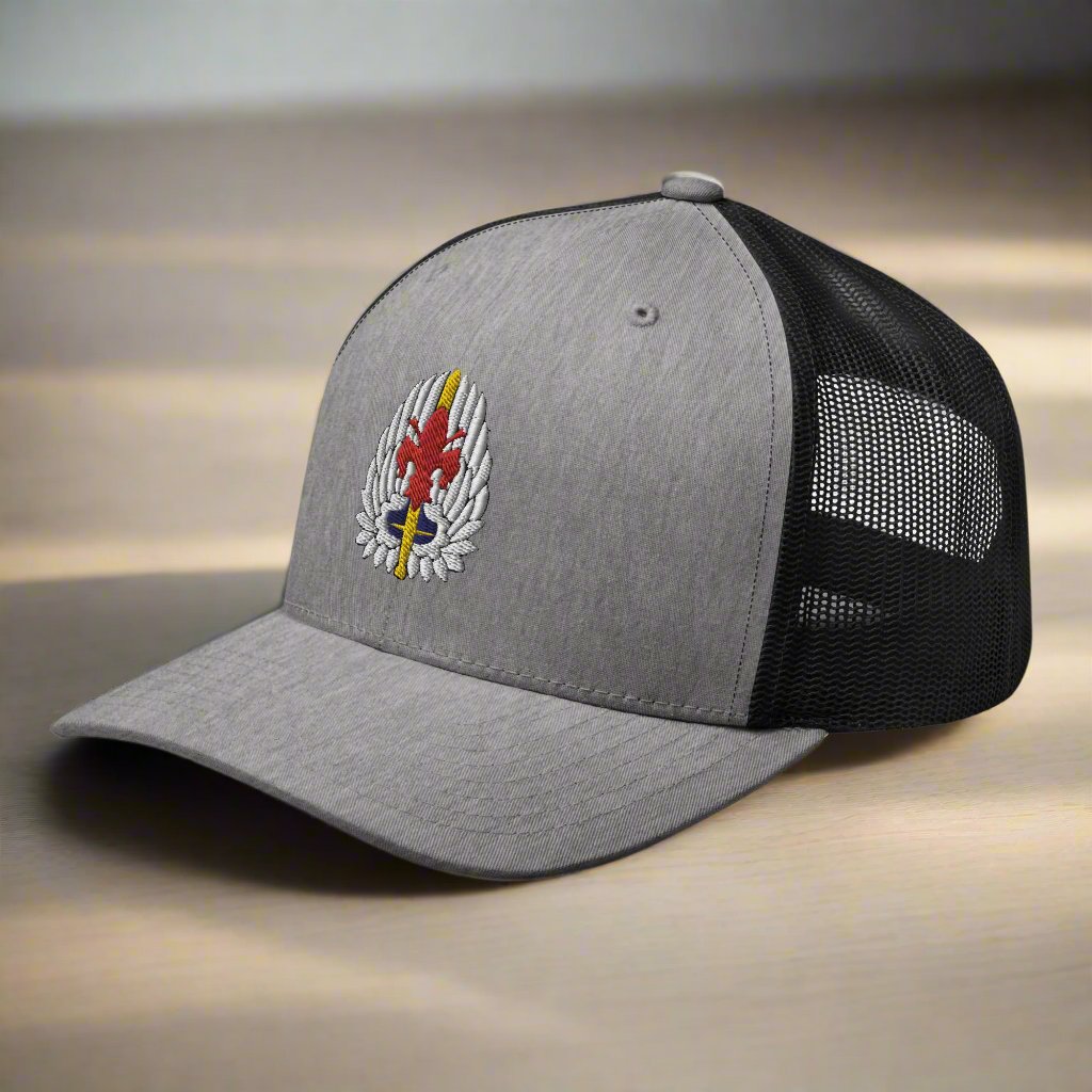 52nd aviation regiment insignia on a snapback trucker hat.