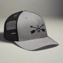 1st special forces group embroidered trucker hat with two crossed arrows and the 1 above and SF below.