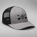 10th special forces group embroidered trucker hat. Embroidery design of two crossed arrows with a 10 above and SF below.
