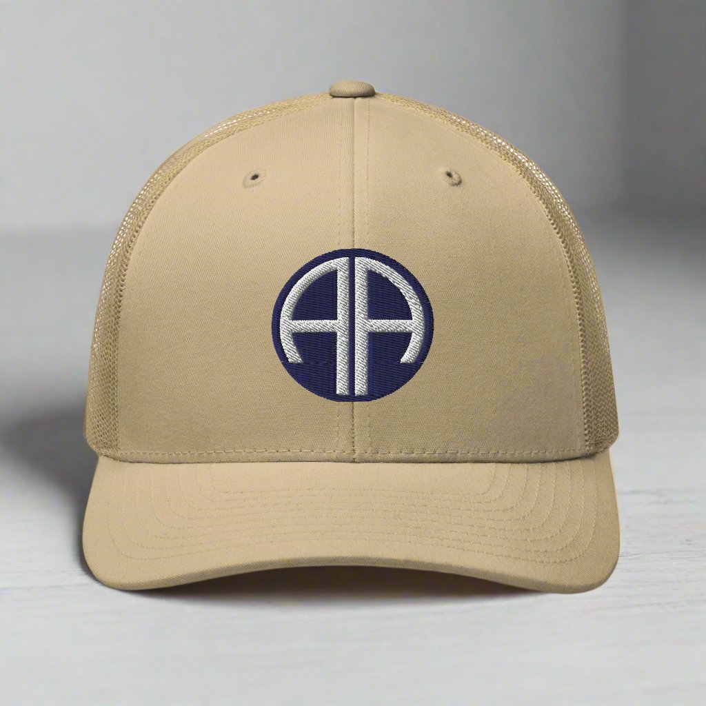 82nd airborne insignia embroidered on a snapback trucker hat