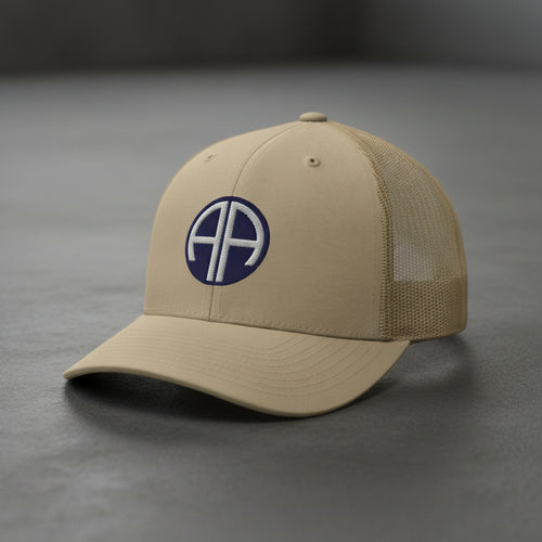 82nd airborne insignia embroidered on a snapback trucker hat