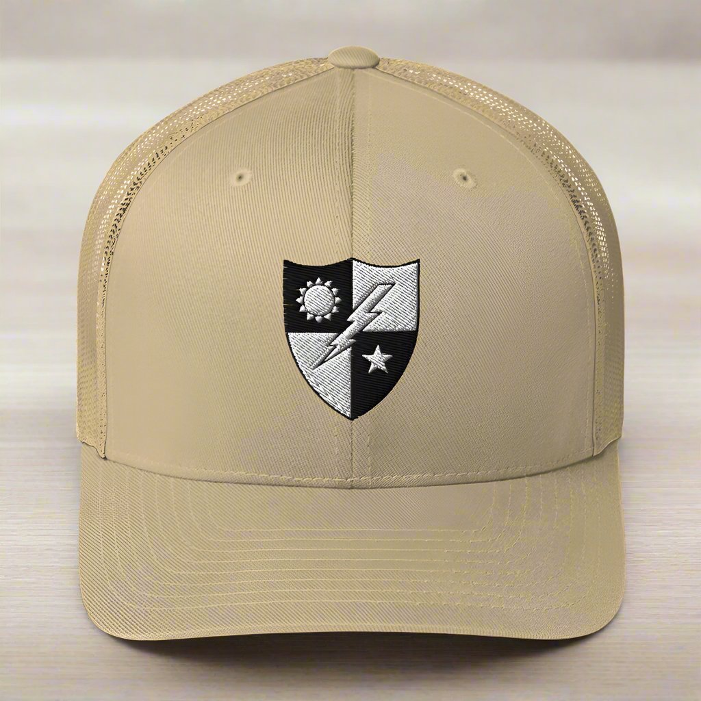 75th ranger regiment crest embroidered on a snapback trucker hat.