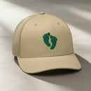air force pararescue pj green feet embroidered on a snapback trucker hat.
