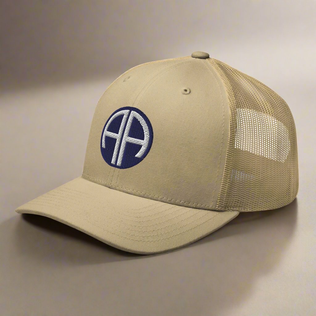 82nd airborne insignia embroidered on a snapback trucker hat