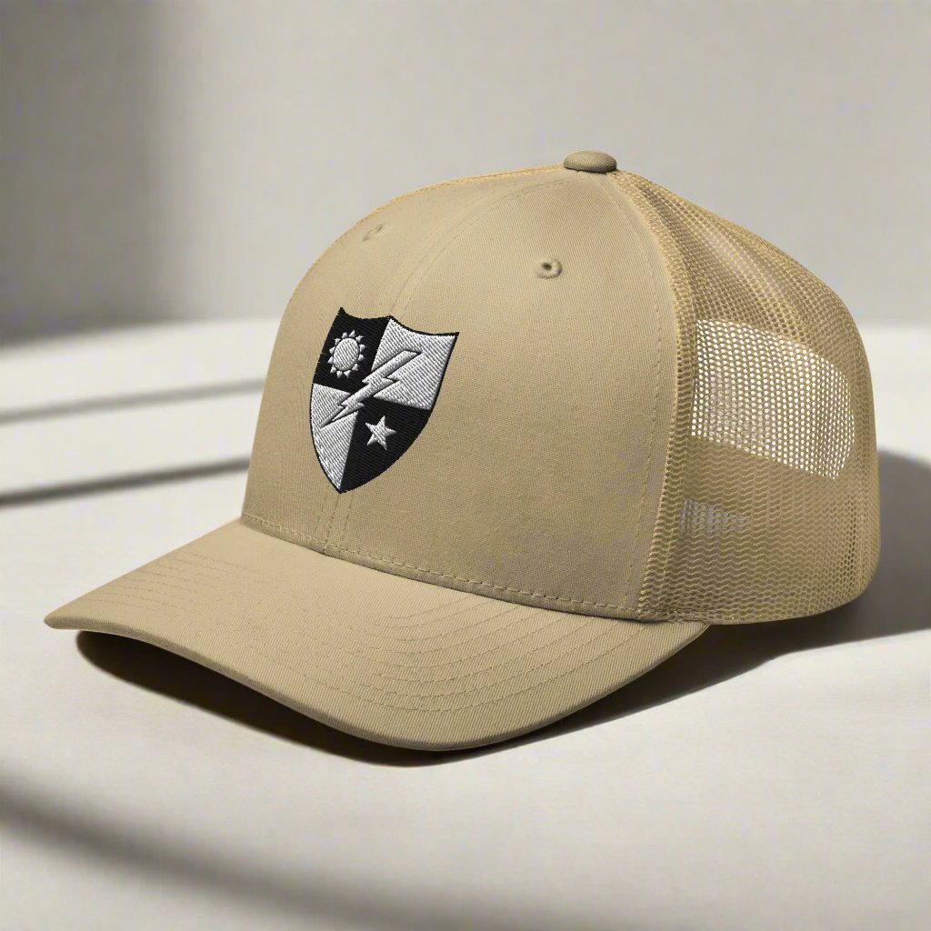 75th ranger regiment crest embroidered on a snapback trucker hat.