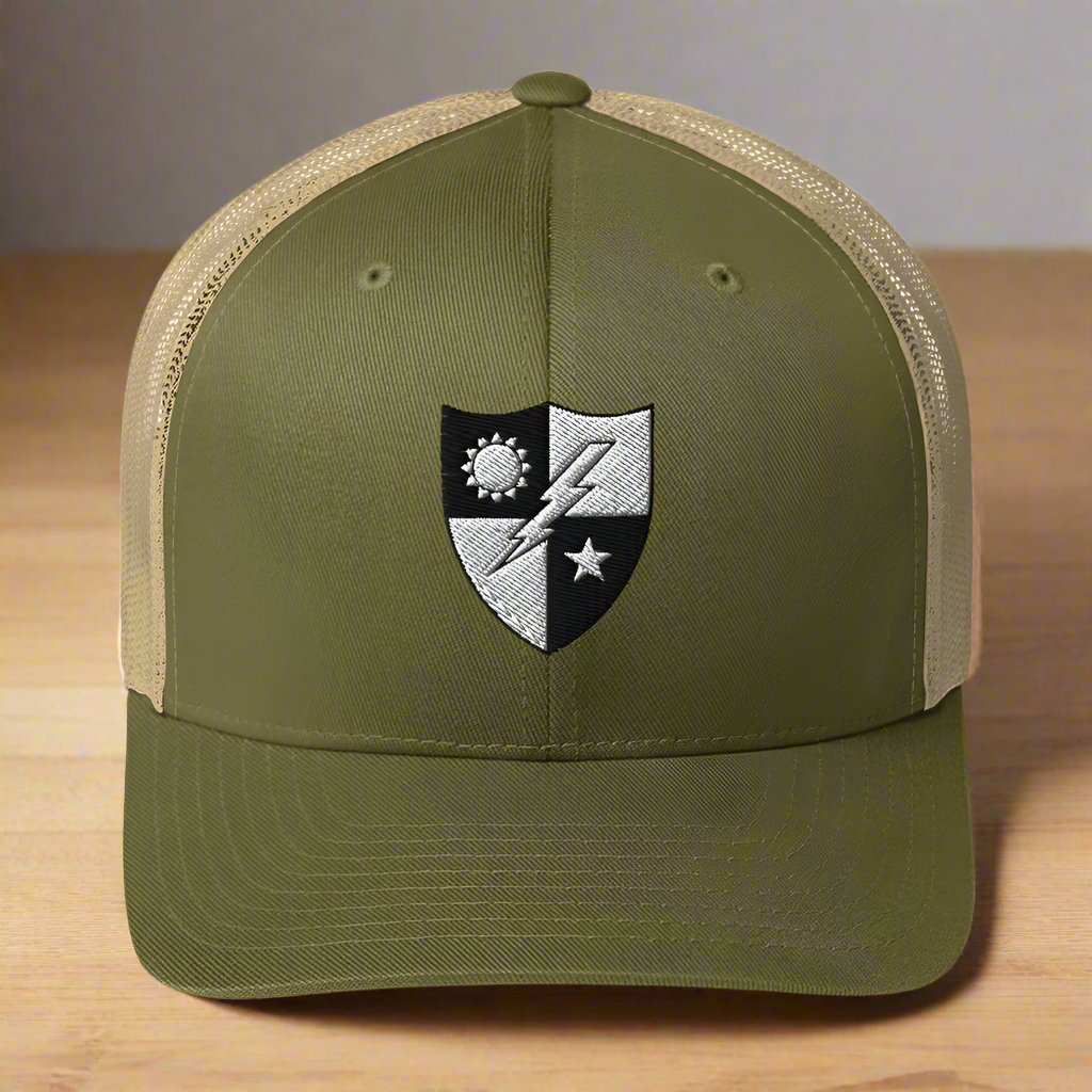 75th ranger regiment crest embroidered on a snapback trucker hat.