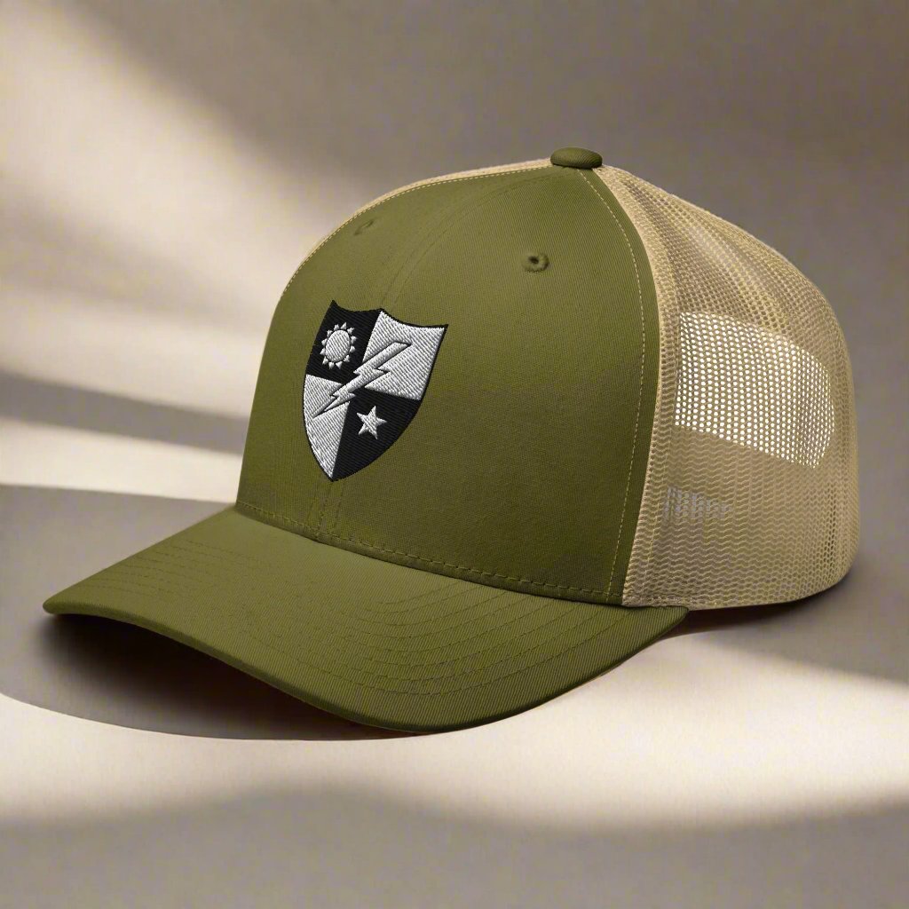 75th ranger regiment crest embroidered on a snapback trucker hat.