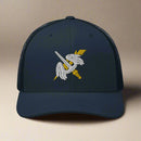 158th aviation regiment insignia on a snapback trucker hat.