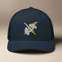 158th aviation regiment insignia on a snapback trucker hat.