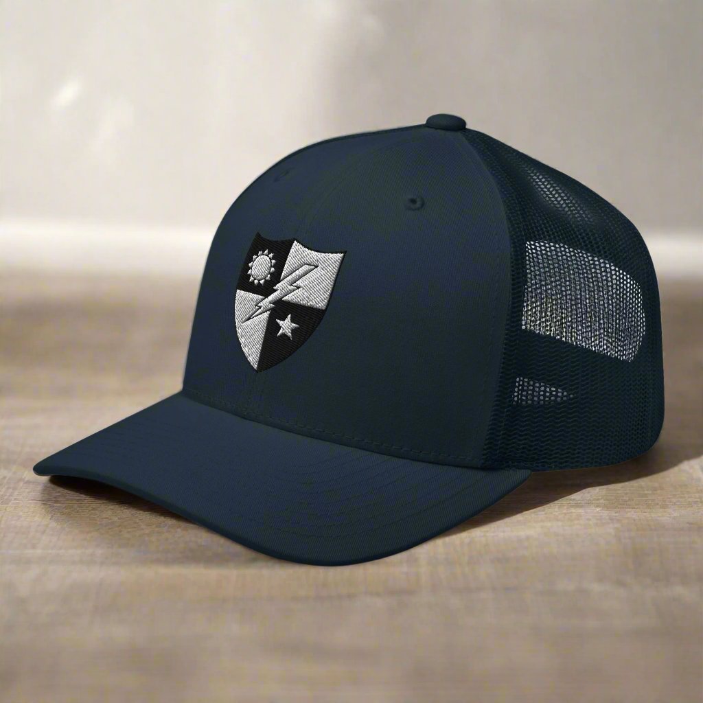 75th ranger regiment crest embroidered on a snapback trucker hat.