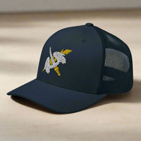 158th aviation regiment insignia on a snapback trucker hat.