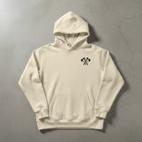 bone color pullover hoodie with army rangers rltw crossed tomahawks design on the left chest. 