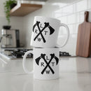 11oz white coffee mug with army rangers rltw and tomahawk design