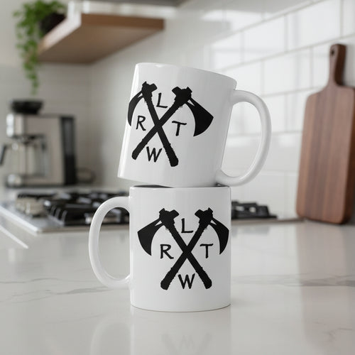 11oz white coffee mug with army rangers rltw and tomahawk design