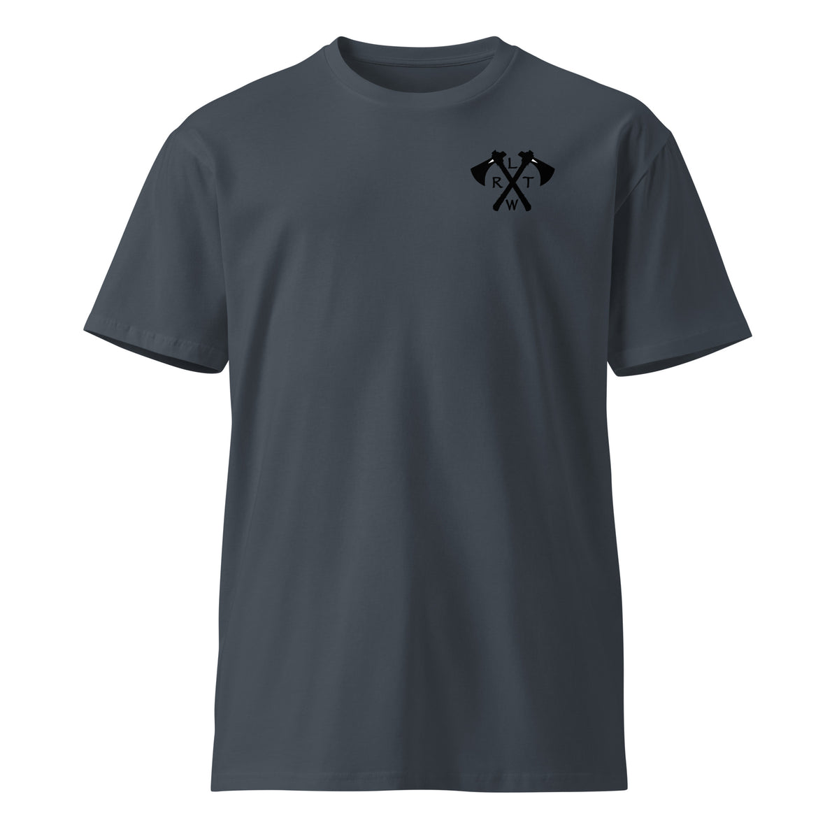 blue t-shirt with army rangers rltw tomahawk design on the left chest 