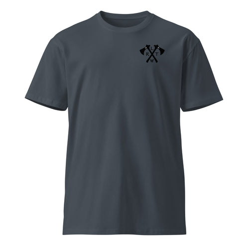 blue t-shirt with army rangers rltw tomahawk design on the left chest 