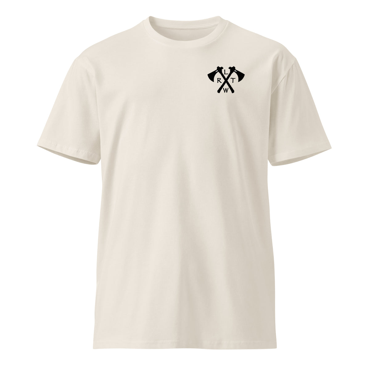 beige t-shirt with army rangers rltw tomahawk design on the left chest 