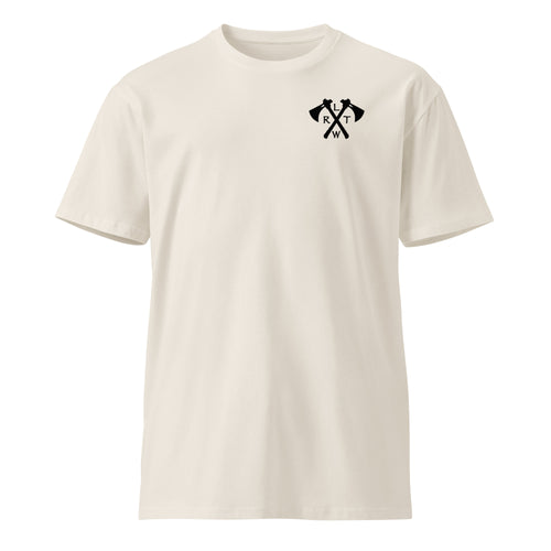 beige t-shirt with army rangers rltw tomahawk design on the left chest 