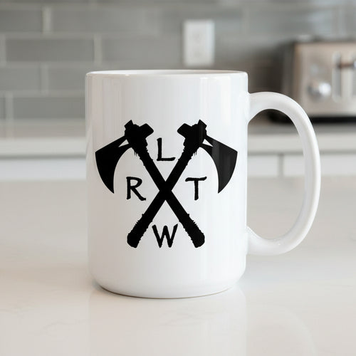 15oz white coffee mug with army rangers rltw and tomahawk design