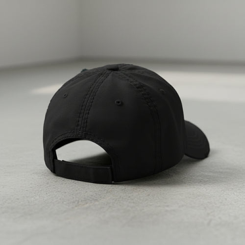 distressed dad hat with skull and crossbones logo