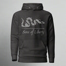 pullover hoodie with don't tread on me design.