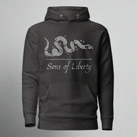 pullover hoodie with don't tread on me design.
