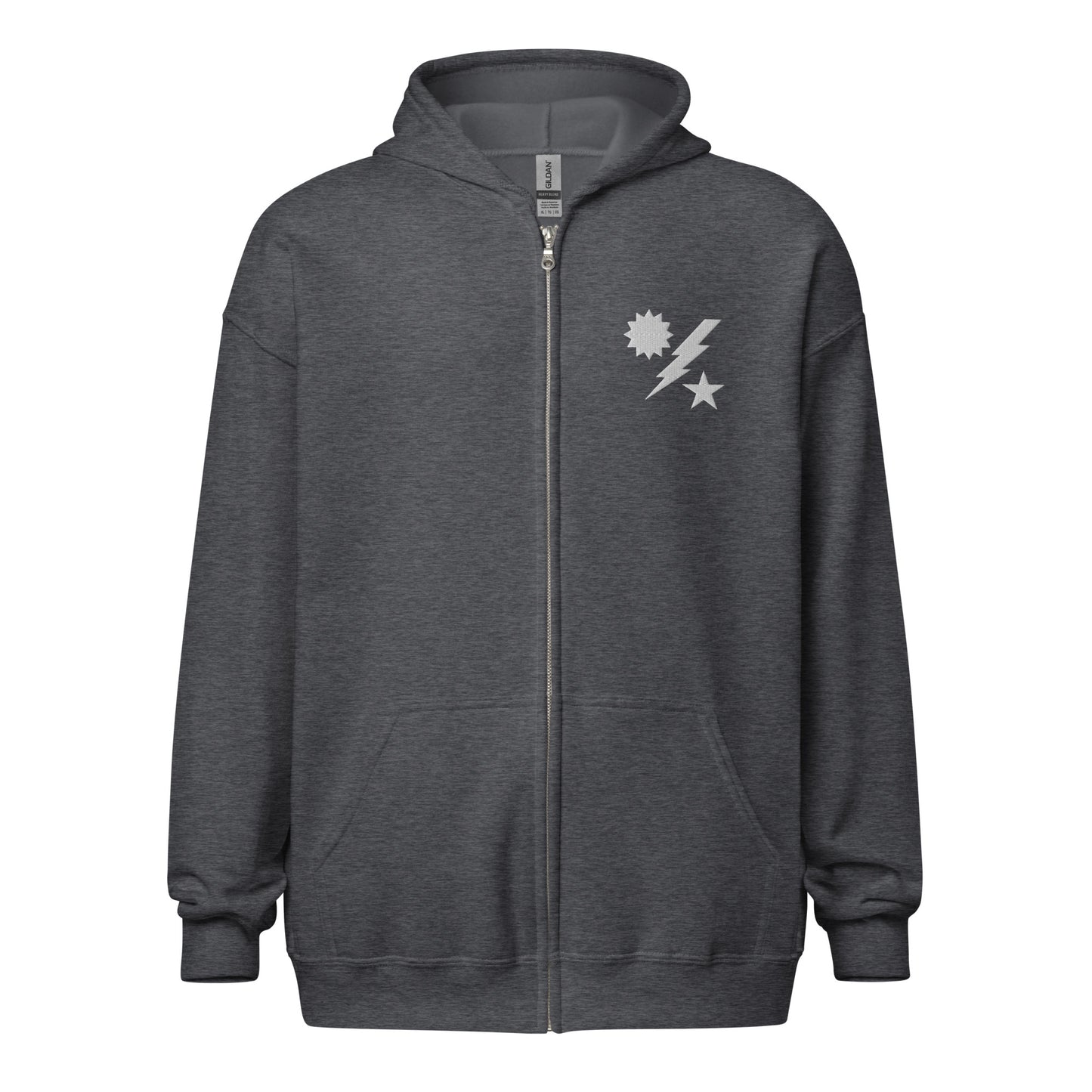 75th ranger regiment insignia embroidered on a full zip hoodie.