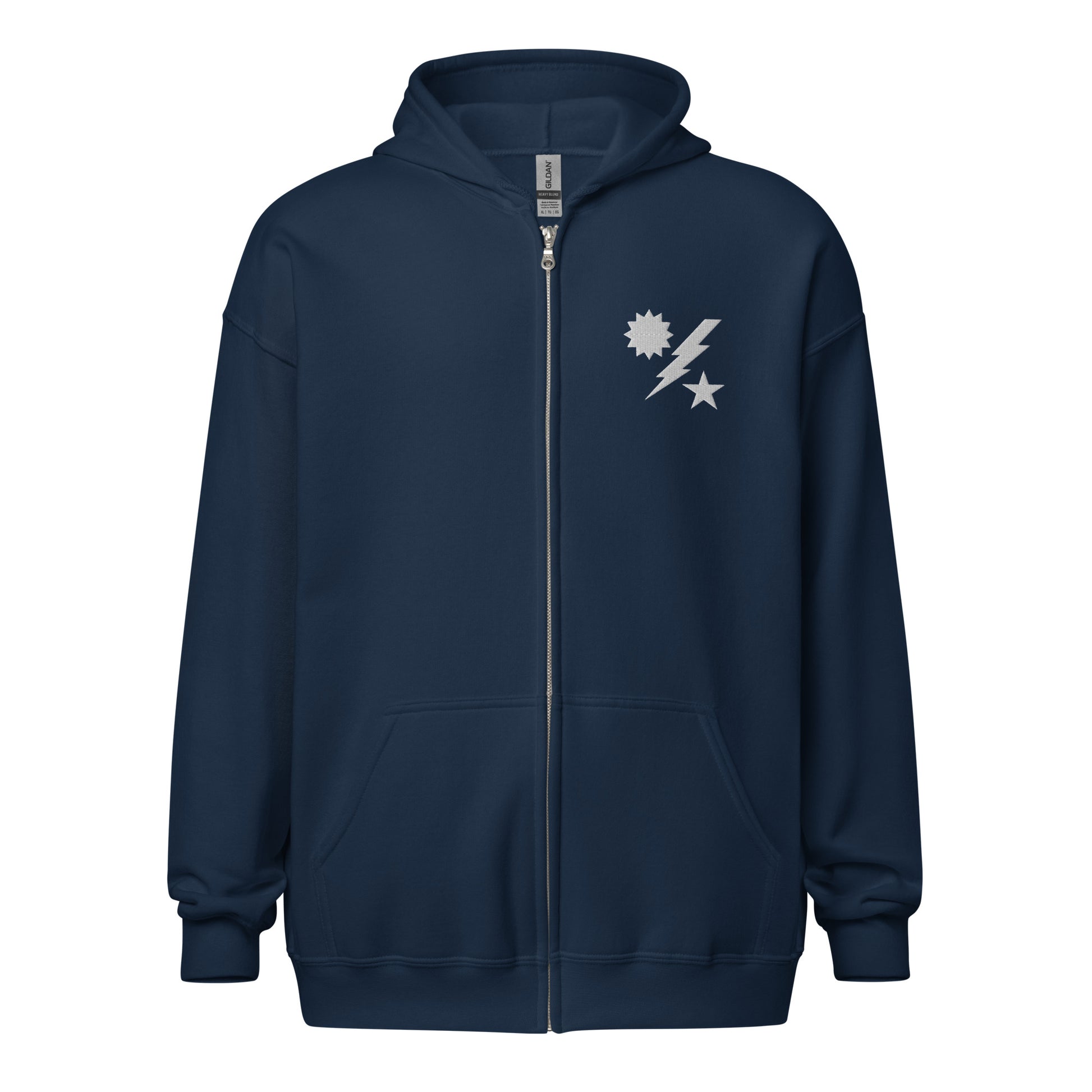 75th ranger regiment insignia embroidered on a full zip hoodie.