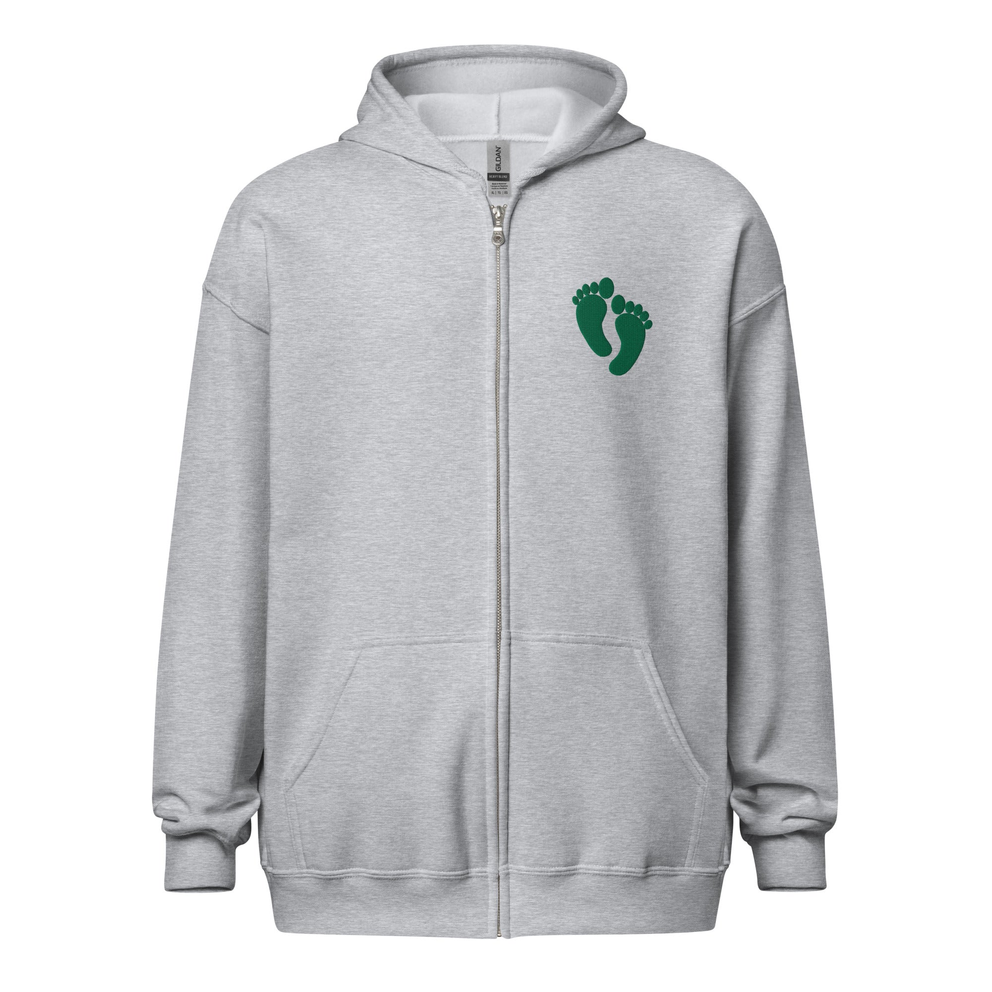 Pararescue PJ green feet embroidered on the left chest of a full zip hoodie